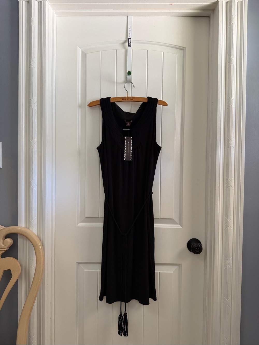 Dana Buchman Black Sleeveless Midi Dress with Tassel Tie